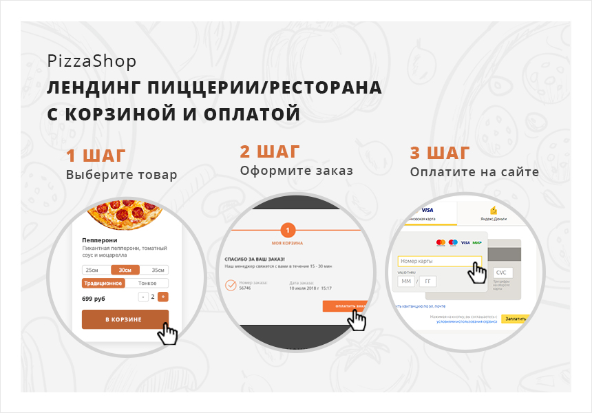 Иннова: PizzaShop - лендинг пиццерии/ресторана с корзиной и оплатой - Готовые сайты
